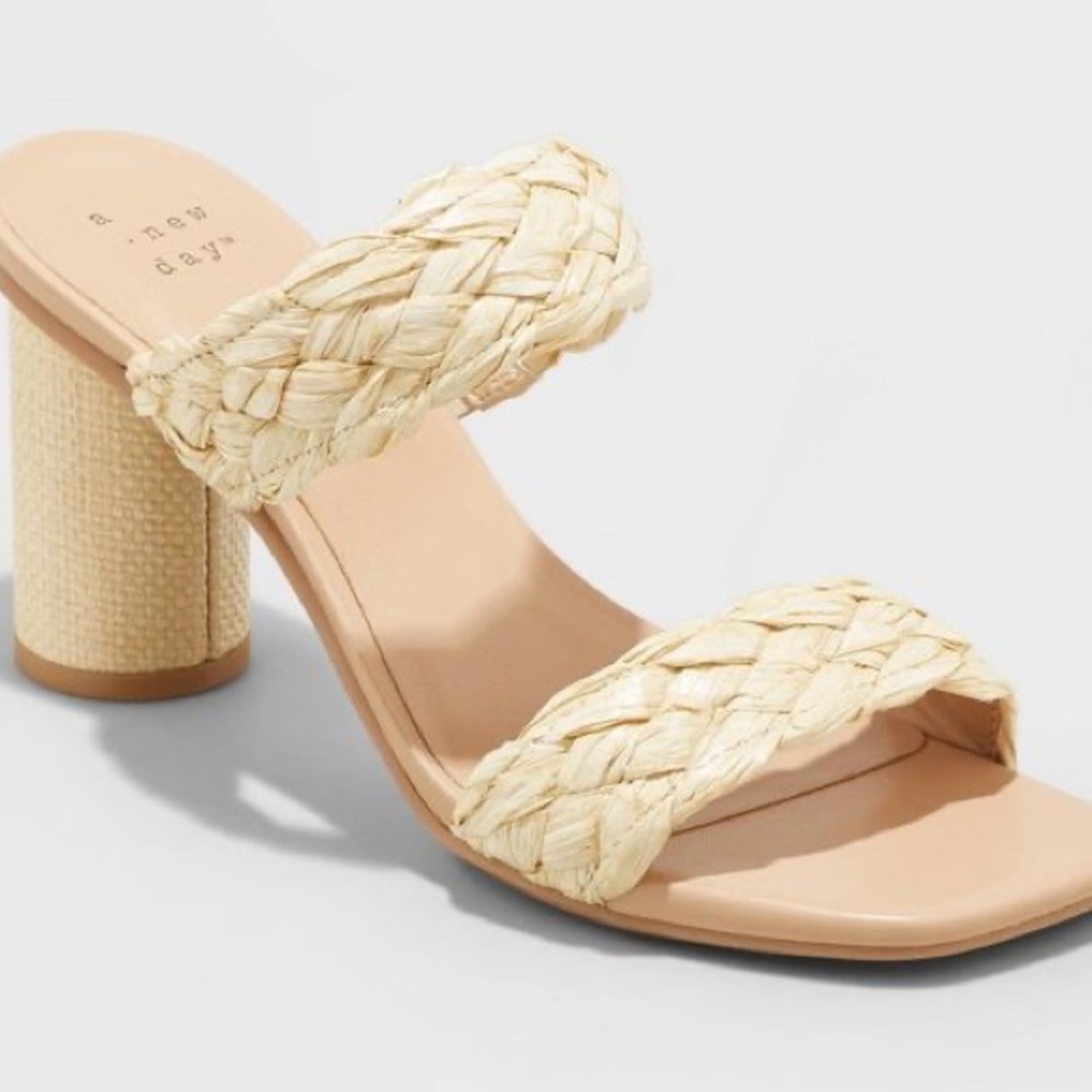 A New Day “Basil” heels in Tan (raffia)